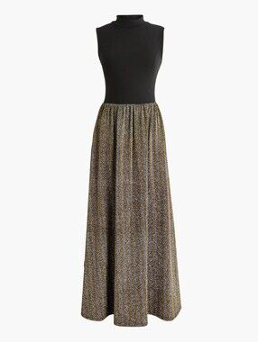 Mock-neck Mixed-media Sparkle Dress